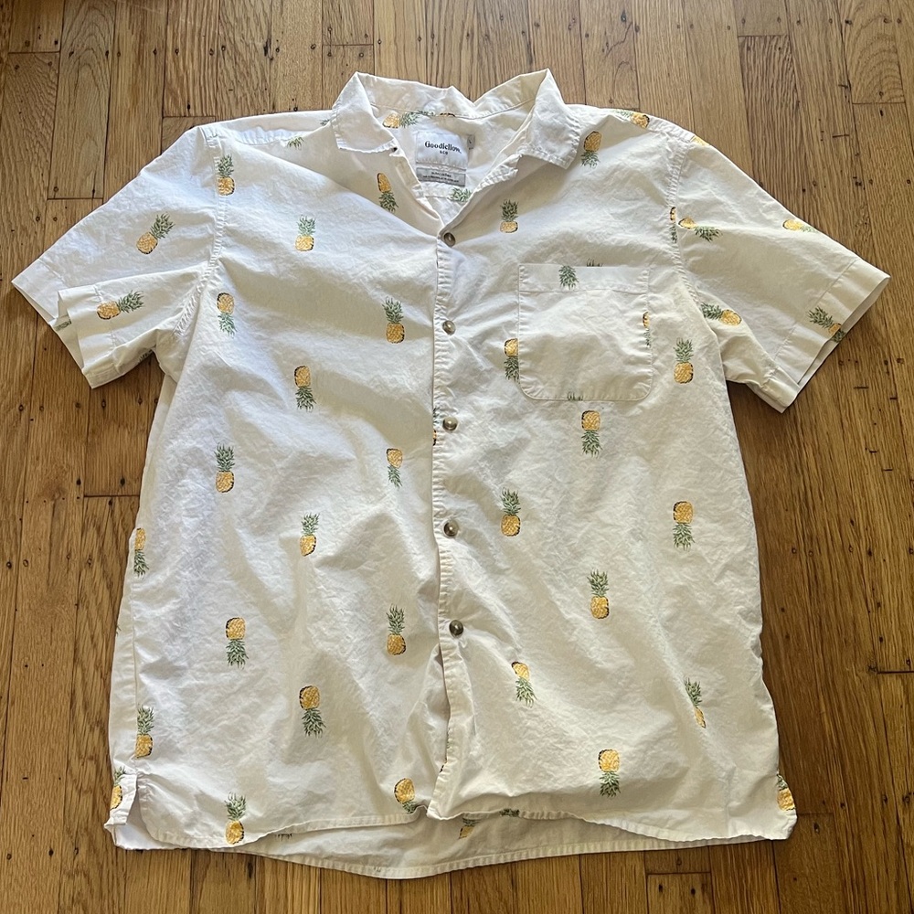 Goodfellow Men’s Pineapple White Button Shirt - image 1
